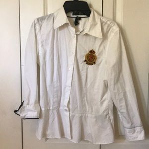 White peplum button down long sleeve.